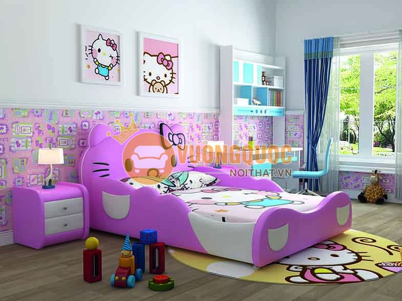 Giường bọc da cho bé gái hình hello kitty xinh xắn BABYL02